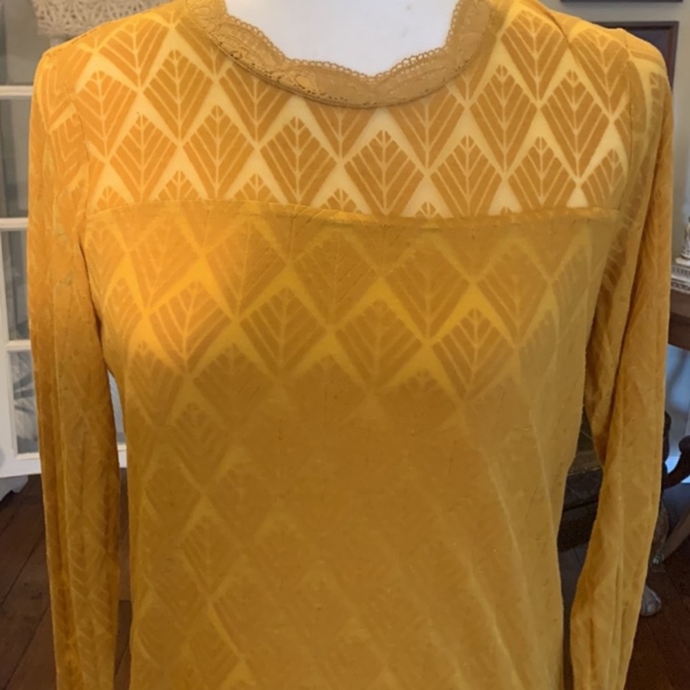 Anthropologie Kaffe Semi Sheer Long Sleeve Textured Lace Trim Top Med - Picture 2 of 9
